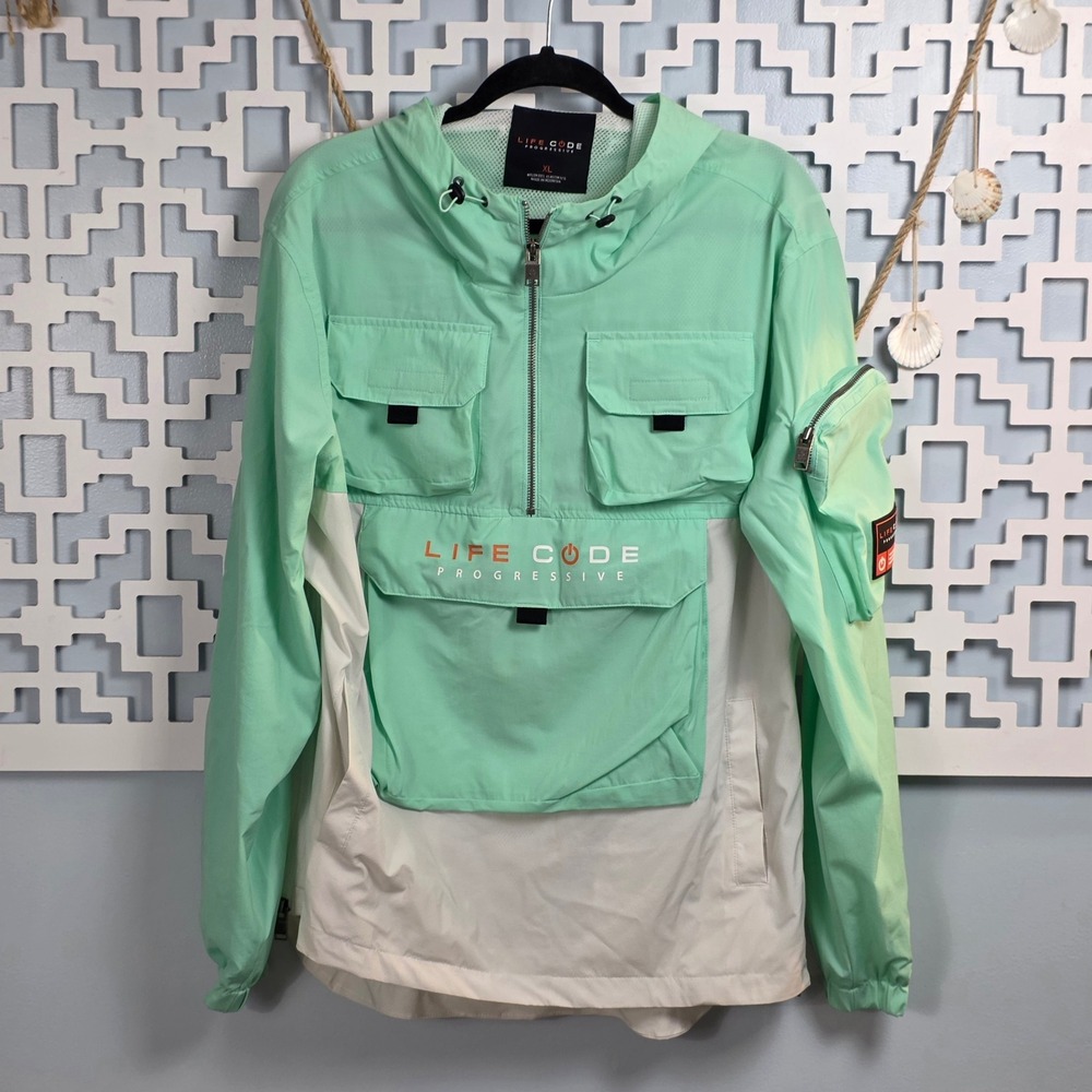Life Code Progressive Mens XL Anorak Windbreaker Mint Green White Techwear